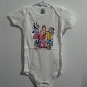 Gildan White Kids Bodysuit with Bluey Cartoon Print